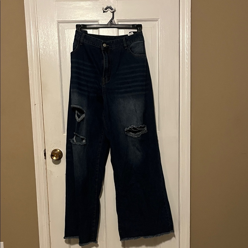 SHEIN Dark Blue Flare & Wide Leg Jeans